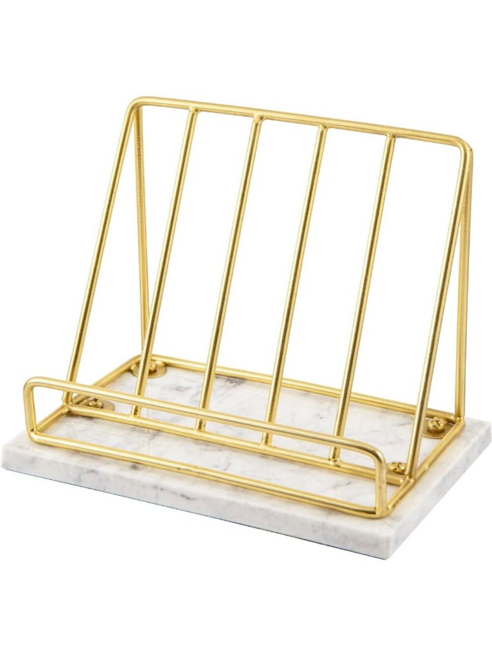 Stylish Brass Metal Wire & White Marble Cookbook Stand - Kitchen Recipe Holder